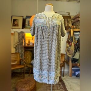 Faithfull The Brand Tunic Mini Dress Block Print Bird Print Optional Belt L